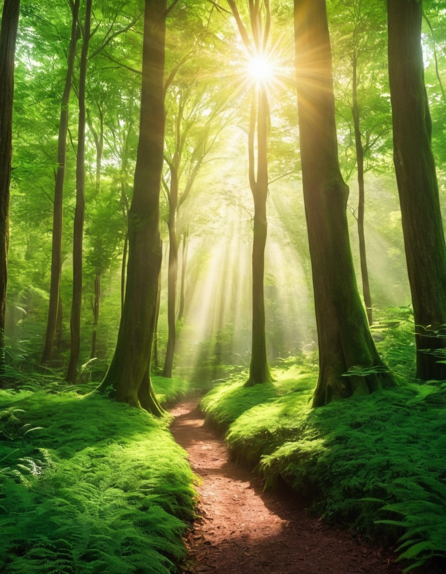 nature, forest, trees, sunlight, green, lush