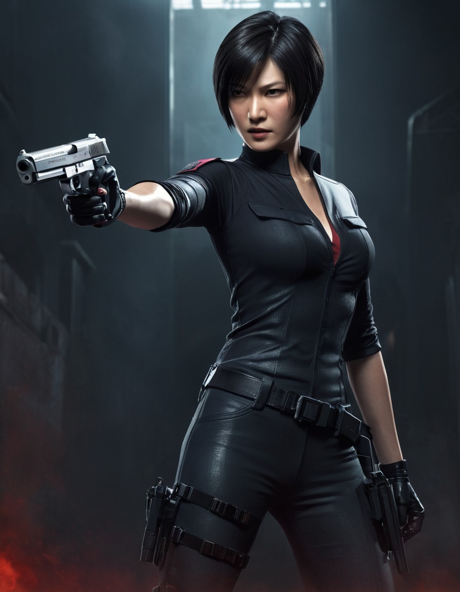 resident evil, ada wong, action, gun, dramatic pose, games, girls from games