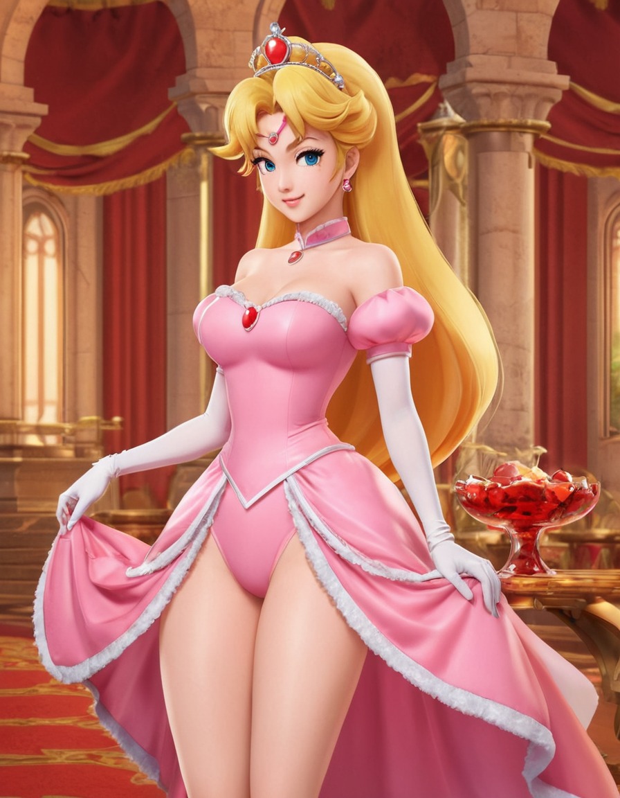 princess peach, royal banquet, castle, royalty, preparations, elegant, formal event, anime, games