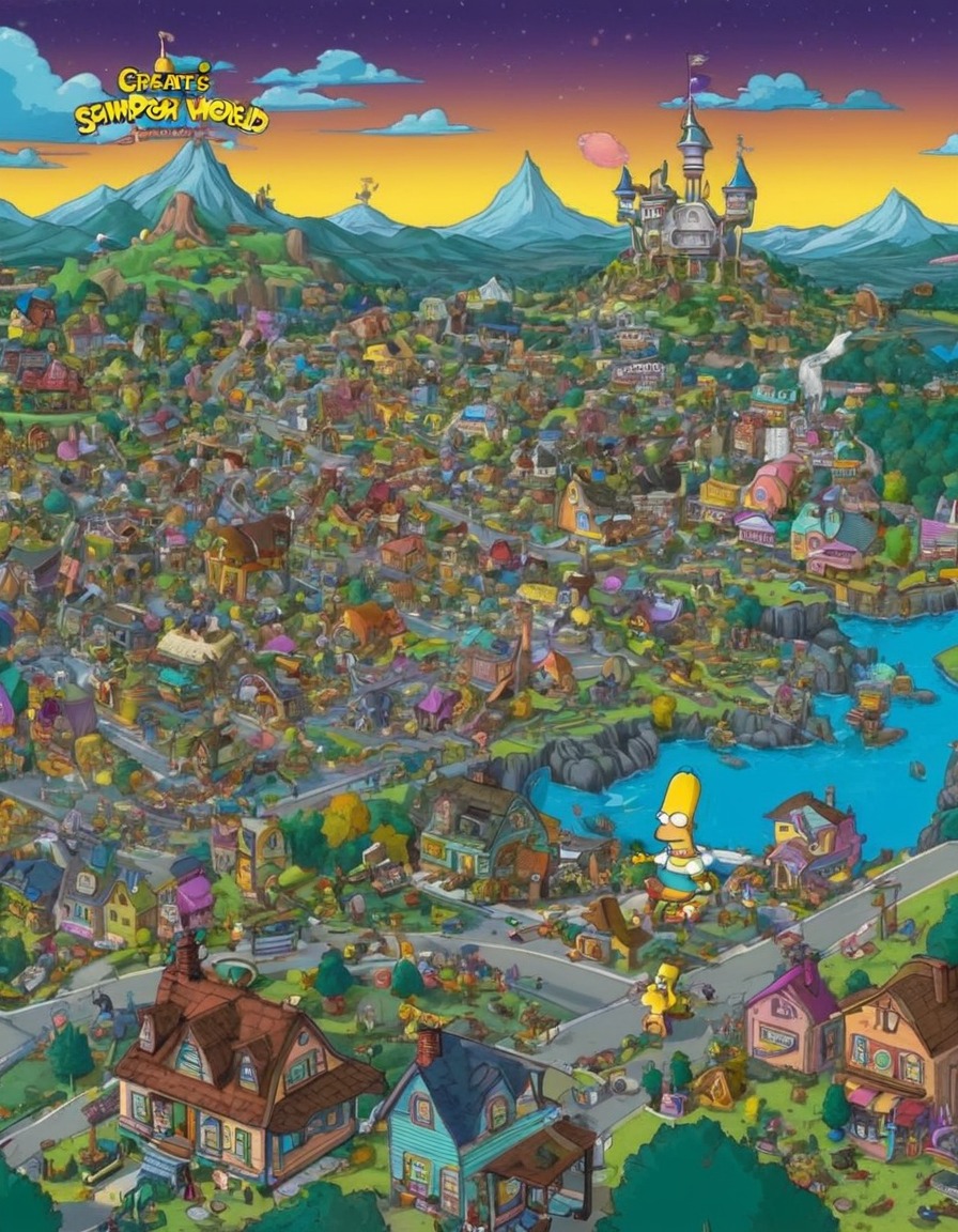 whimsical, fantasy world, simpsons, springfield, inspired