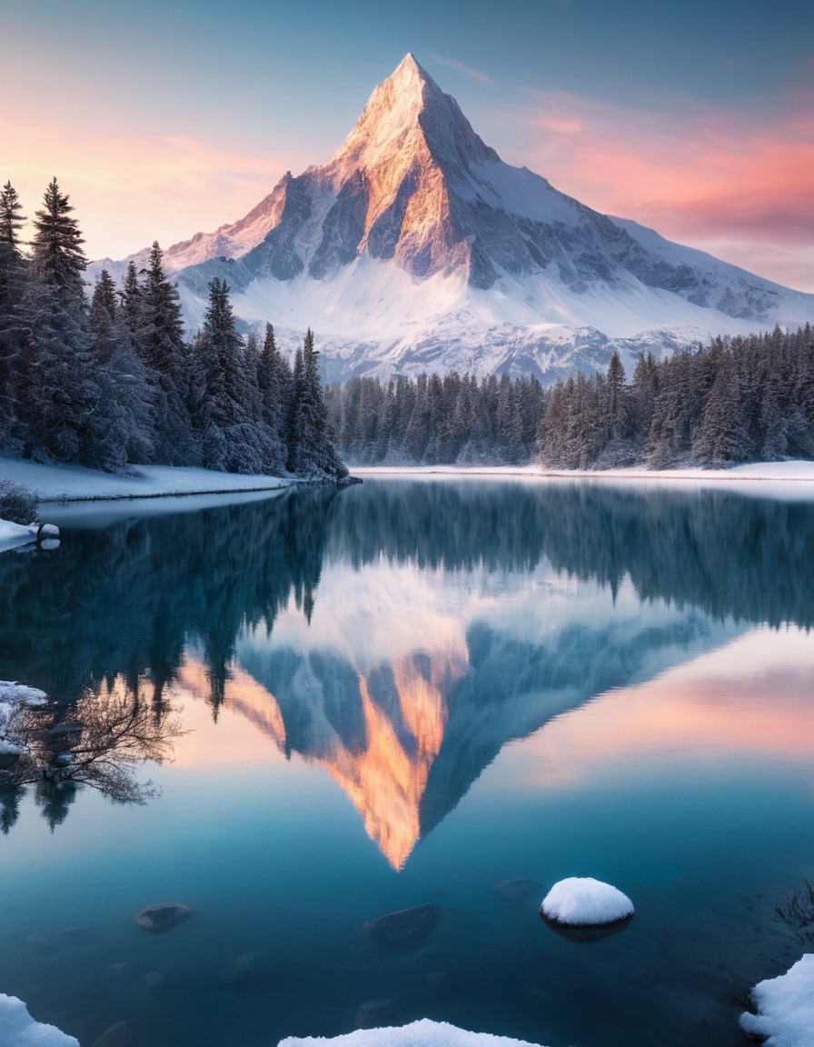 nature, landscape, lake, reflection, snow-capped peak