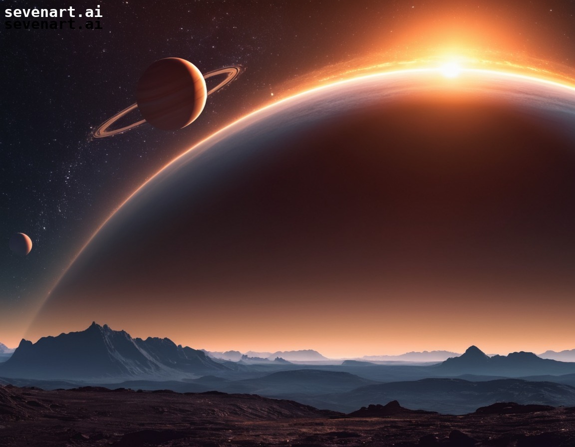 space, gas giant, rings, distant star, astronomical illustration, stars