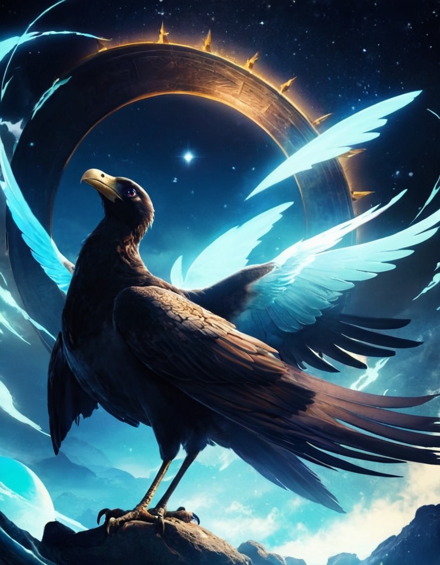 digitalart, magic, bird, crow, thecrow, seaart, total_solar_eclipse, ai_art