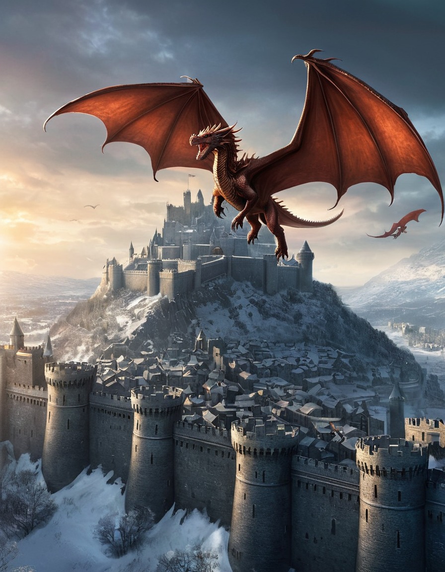 fantasy, dragon, winterfell, game of thrones, illustration, books