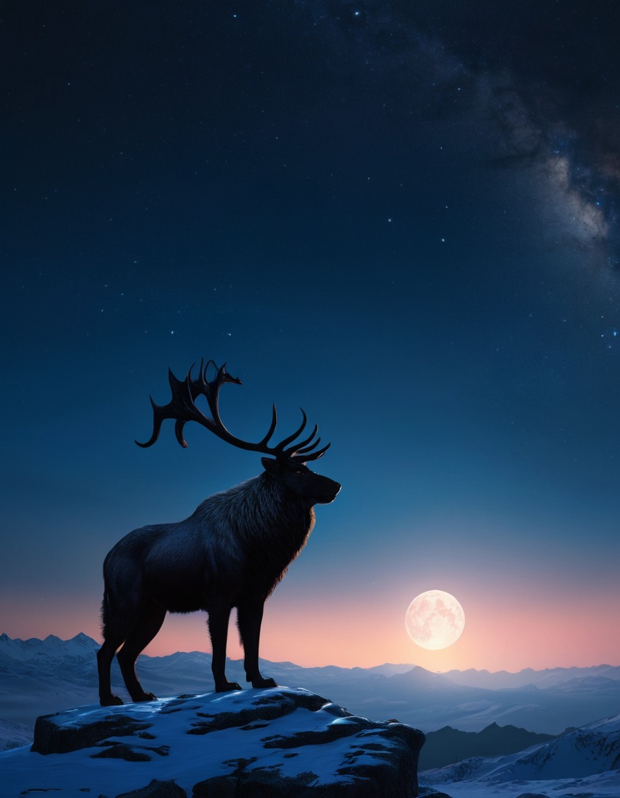 landscape, moonlight, mythical creature, amarok