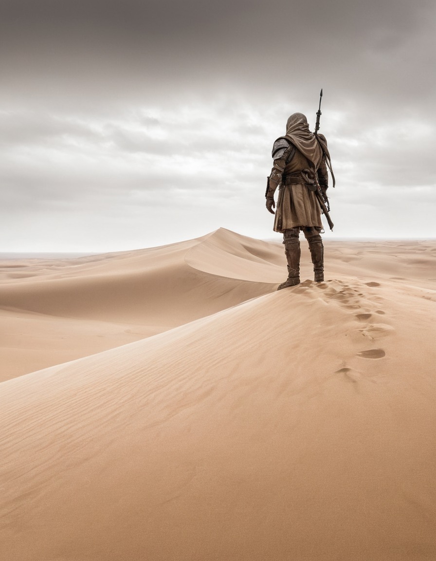 warrior, sand dune, desert, landscape, mad max