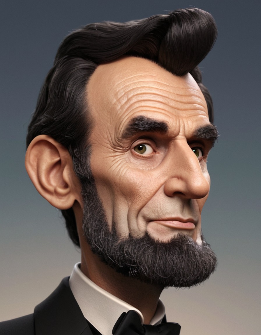 caricature, abraham lincoln, humor, exaggerated features, funny