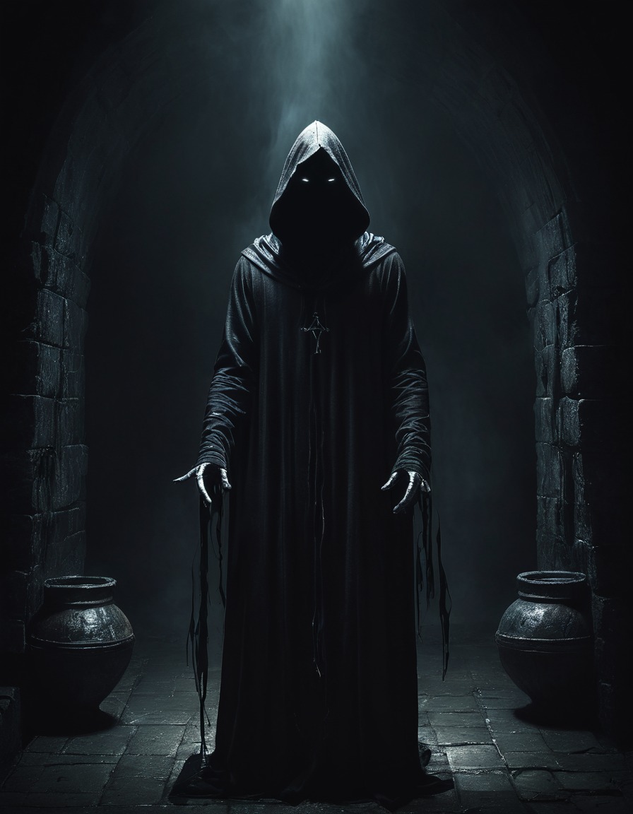 dark, dungeon, hooded figure, witchcraft, fantasy, magic, gothic, underground