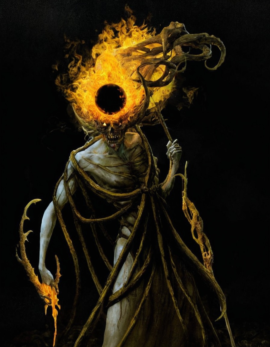 art, illustration, painting, dark art, horror, fantasy, macabre, surreal, fire