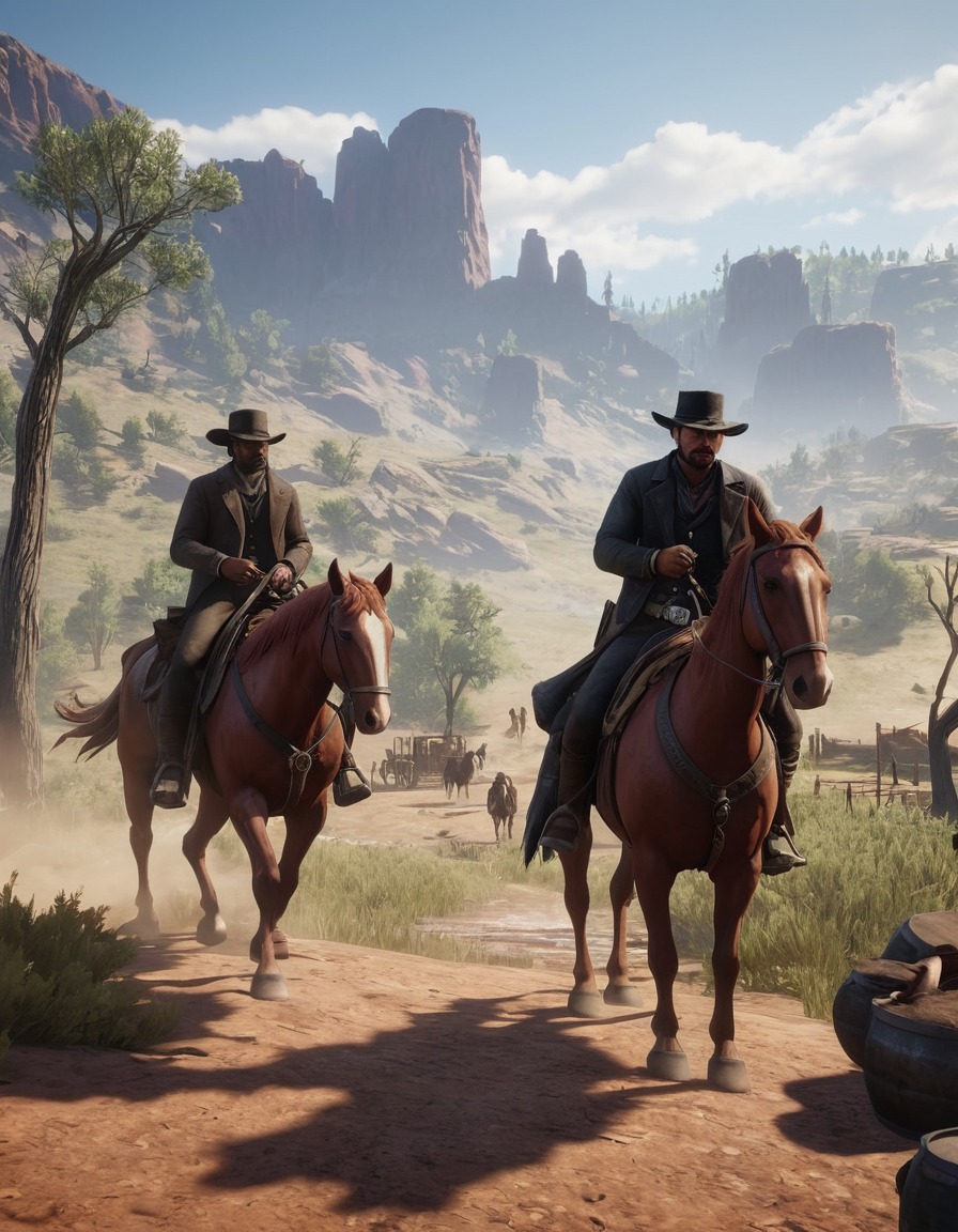 wild west, outlaws, heist, red dead redemption 2, american frontier, computer games