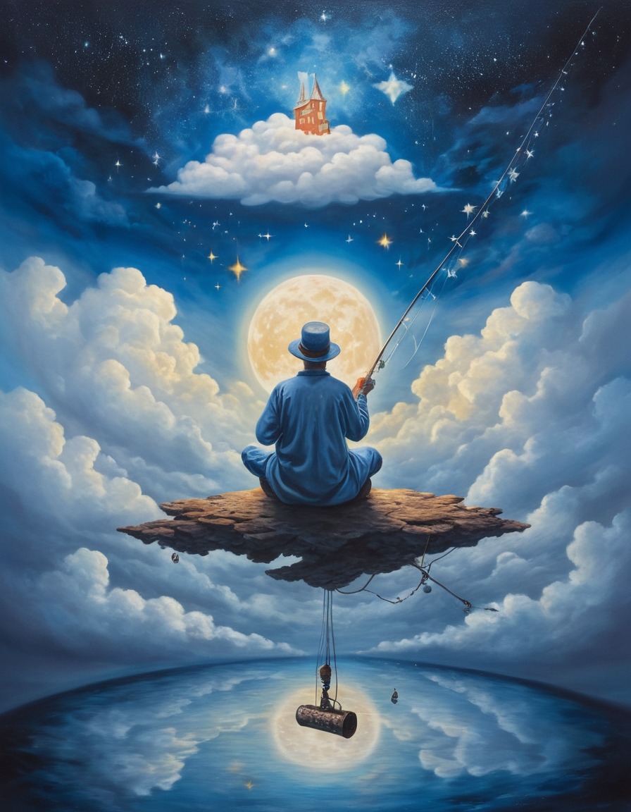 cloud, fishing, stars, person, surreal