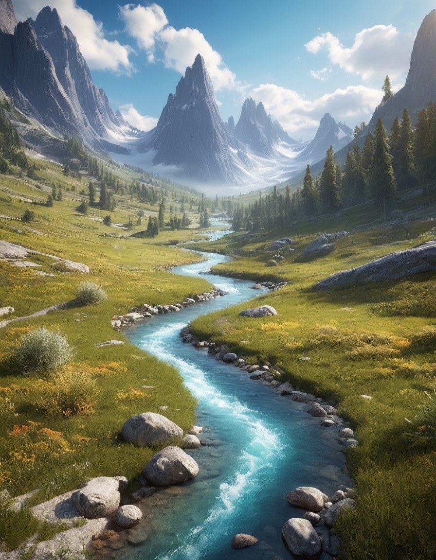 nature, stream, valley, scenic landscape