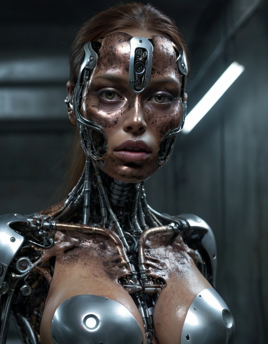 mutations, woman, female, robotic appearance, metallic skin, science fiction, cyborg