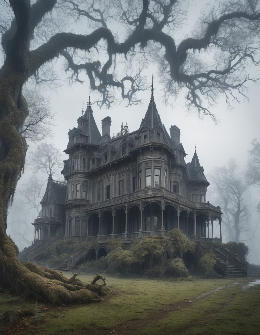 spooky, haunted house, fog, eerie, decrepit mansion, lovecraft, howard lovecraft