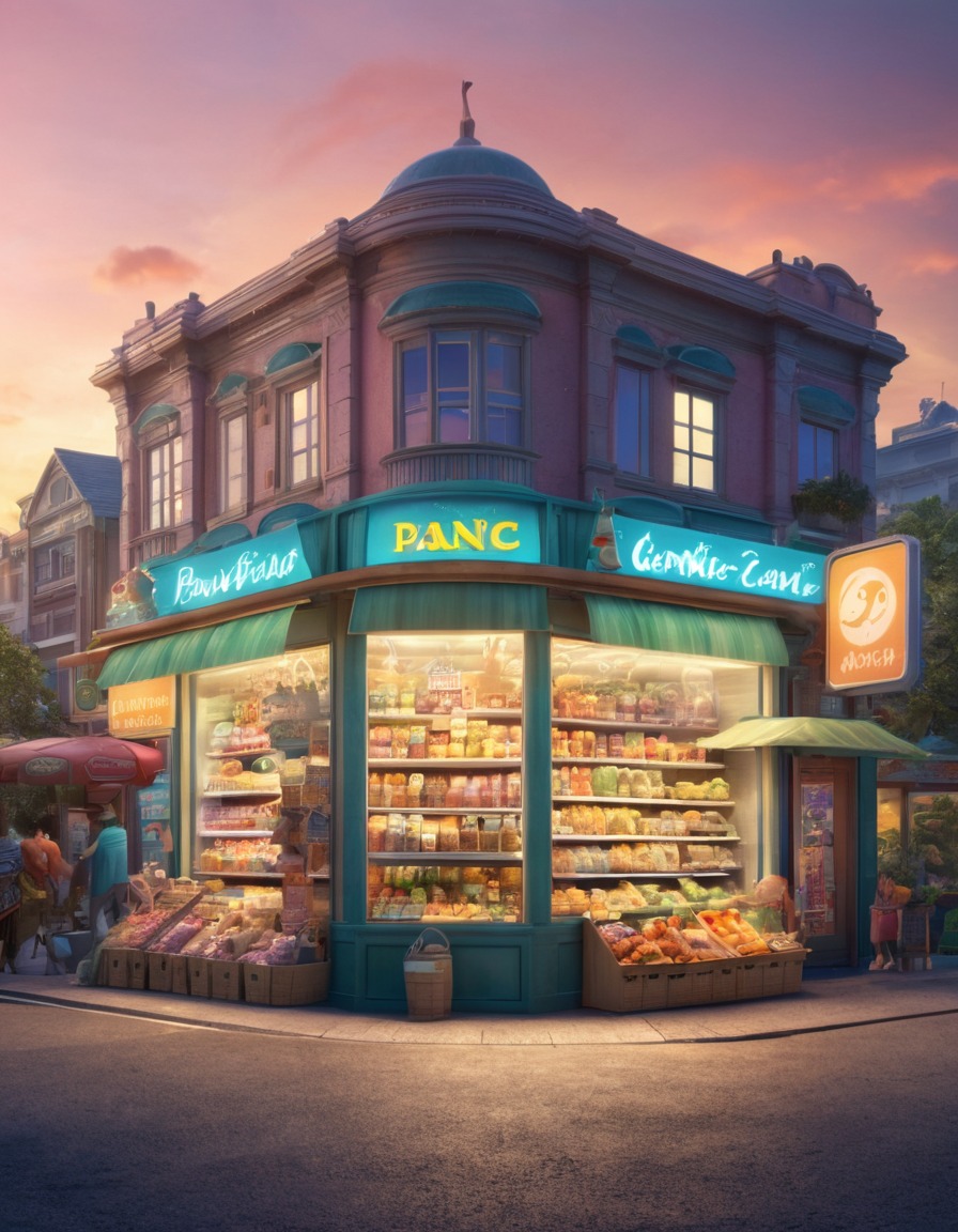 convenience store, fantasy, big city, fictional creatures, urban fantasy