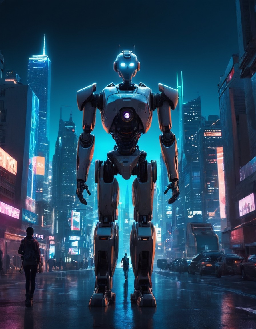 futuristic, robot, cityscape, night, exploration, robots