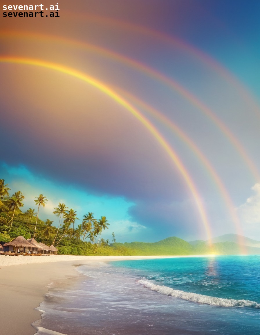 beach, rainbow, nature, scenery, harmony