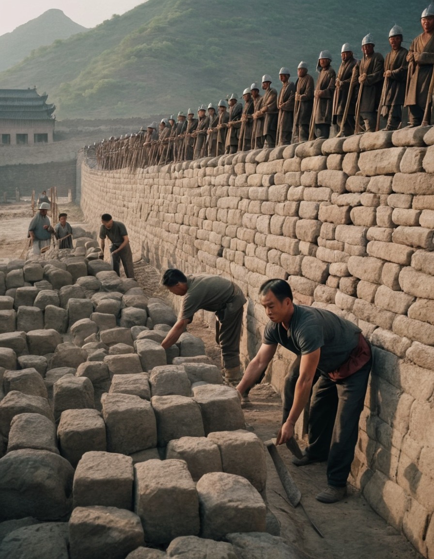 ancient men, defensive wall, city protection, ancient china, collaboration, construction, 300 bc