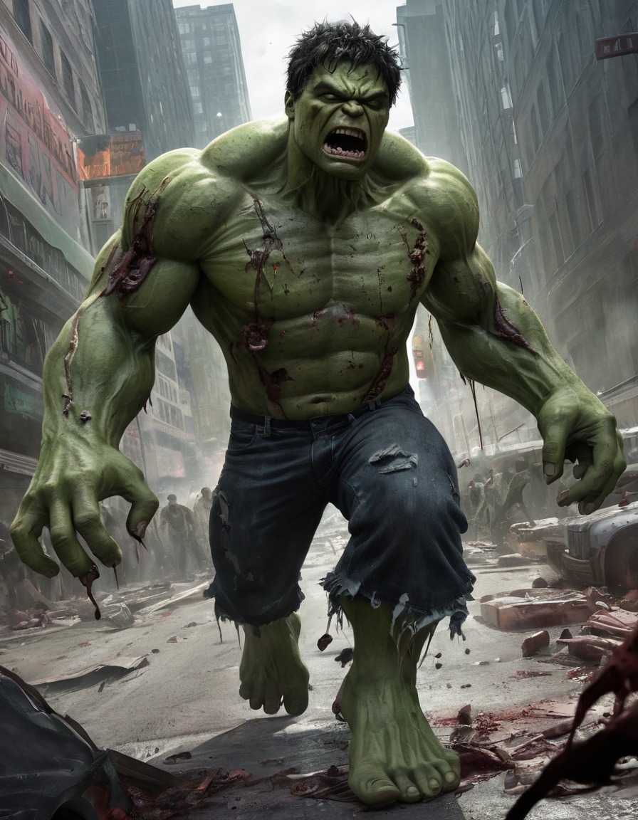 hulk, zombie, city, destruction, monster, marvel comics, marvel