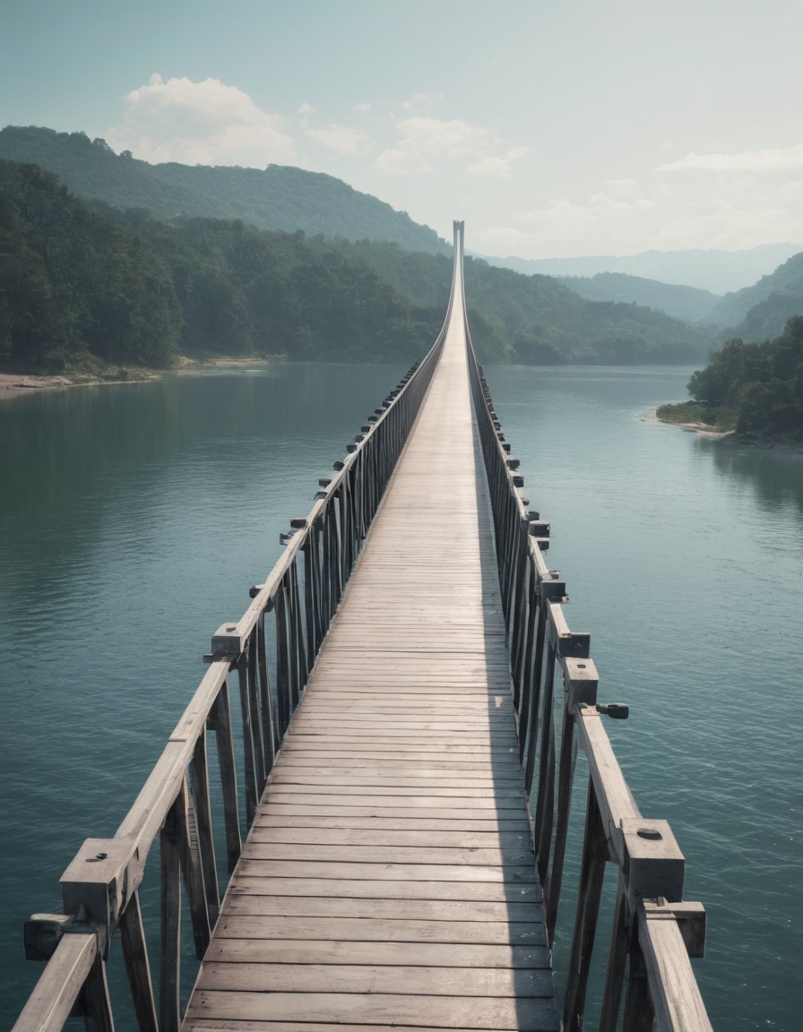 bridge, architecture, river, minimalist, modern