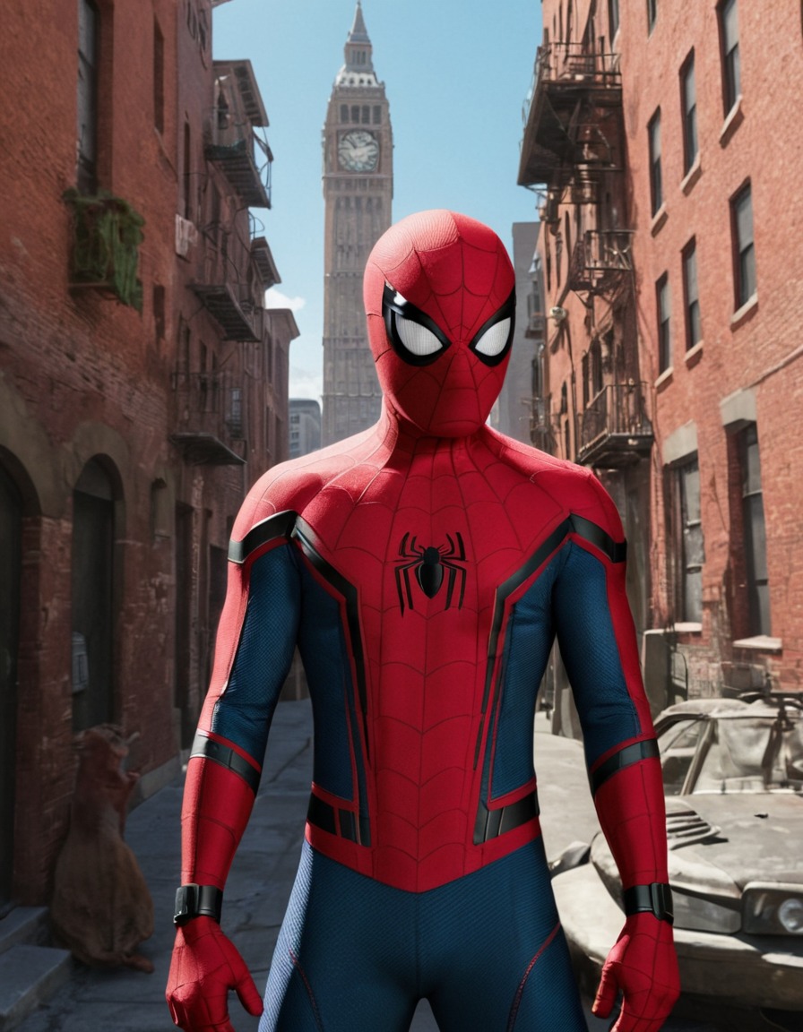 spider-man: far from home, peter parker, marvel, action, superhero, movie scene, artistic interpretation