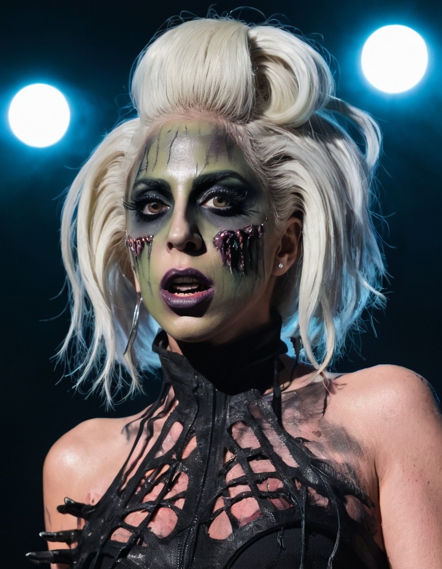 lady gaga, music performance, concert, celebrity, makeup, zombie-inspired makeup, stage performance, zombie, celebrities