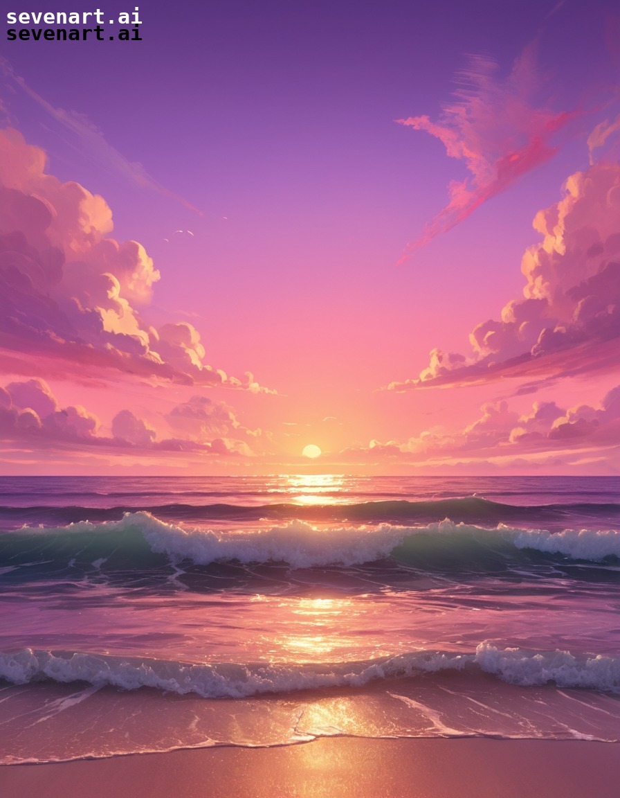 A magical sunset over a calm ocean, painting the sky with shades of ...