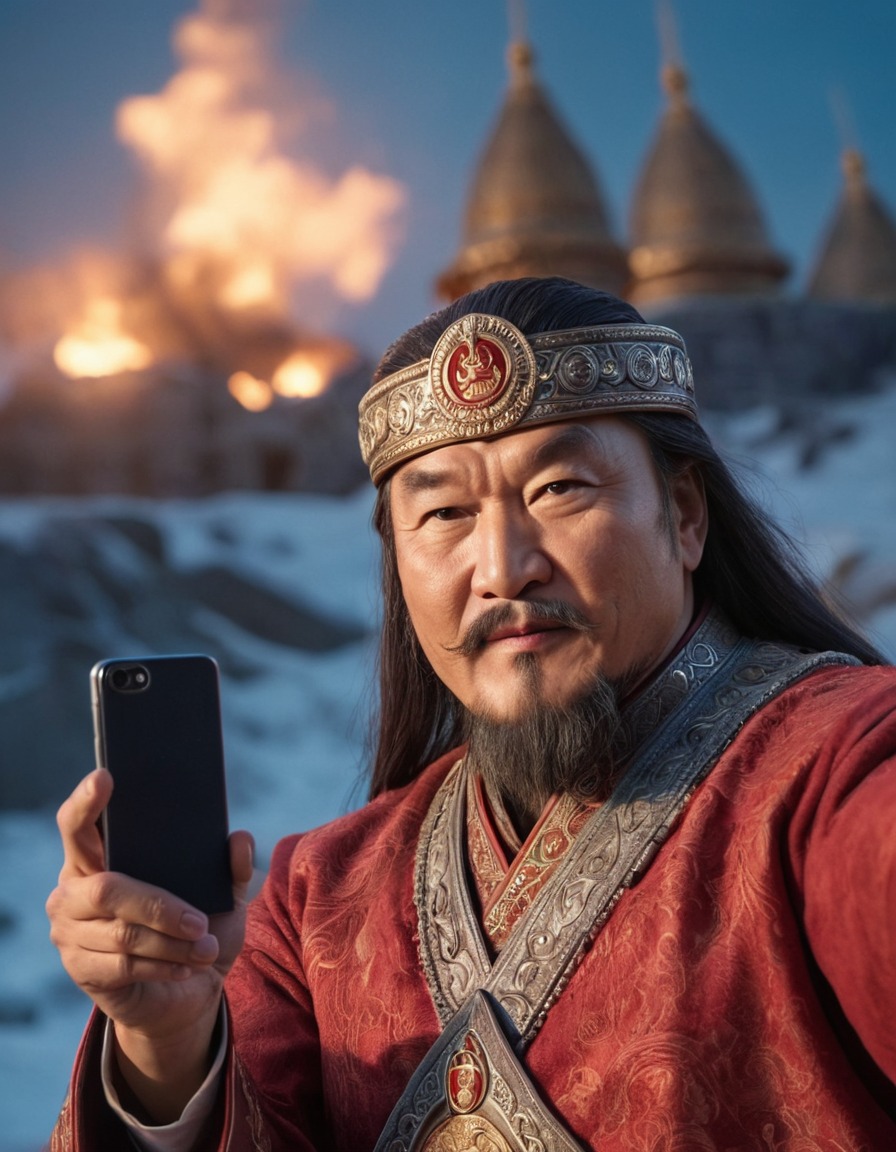 genghis khan, selfie, smartphone, historical figure, conqueror