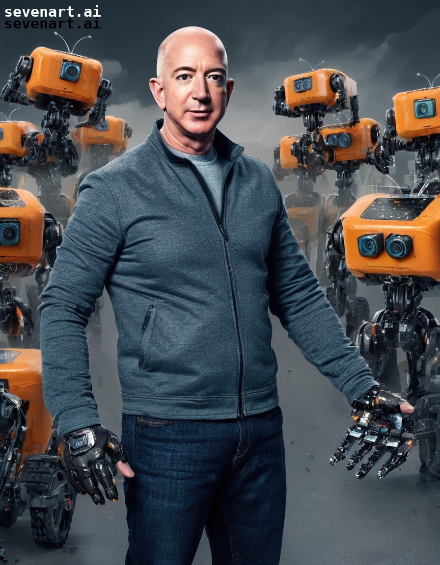 jeff bezos, mad scientist, robot army, amazon prime, delivery robots, amazon