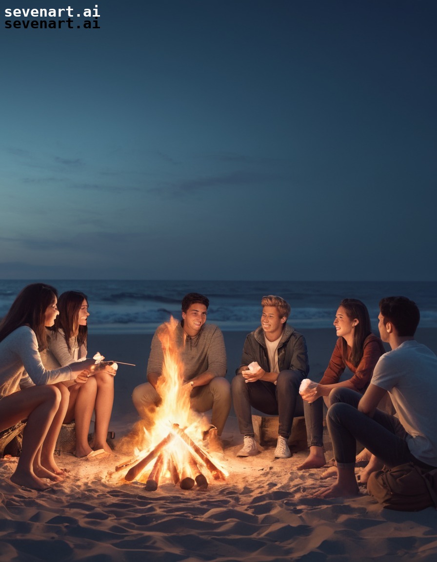 beach, bonfire, friends, marshmallows, storytelling, usa