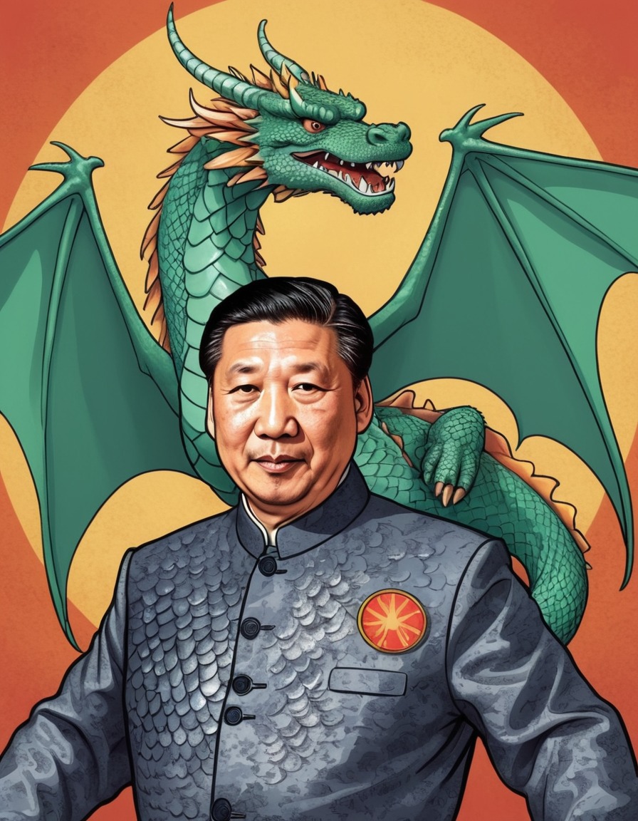 xi jinping, china, president, mythical creature, dragon scales, wings, politics