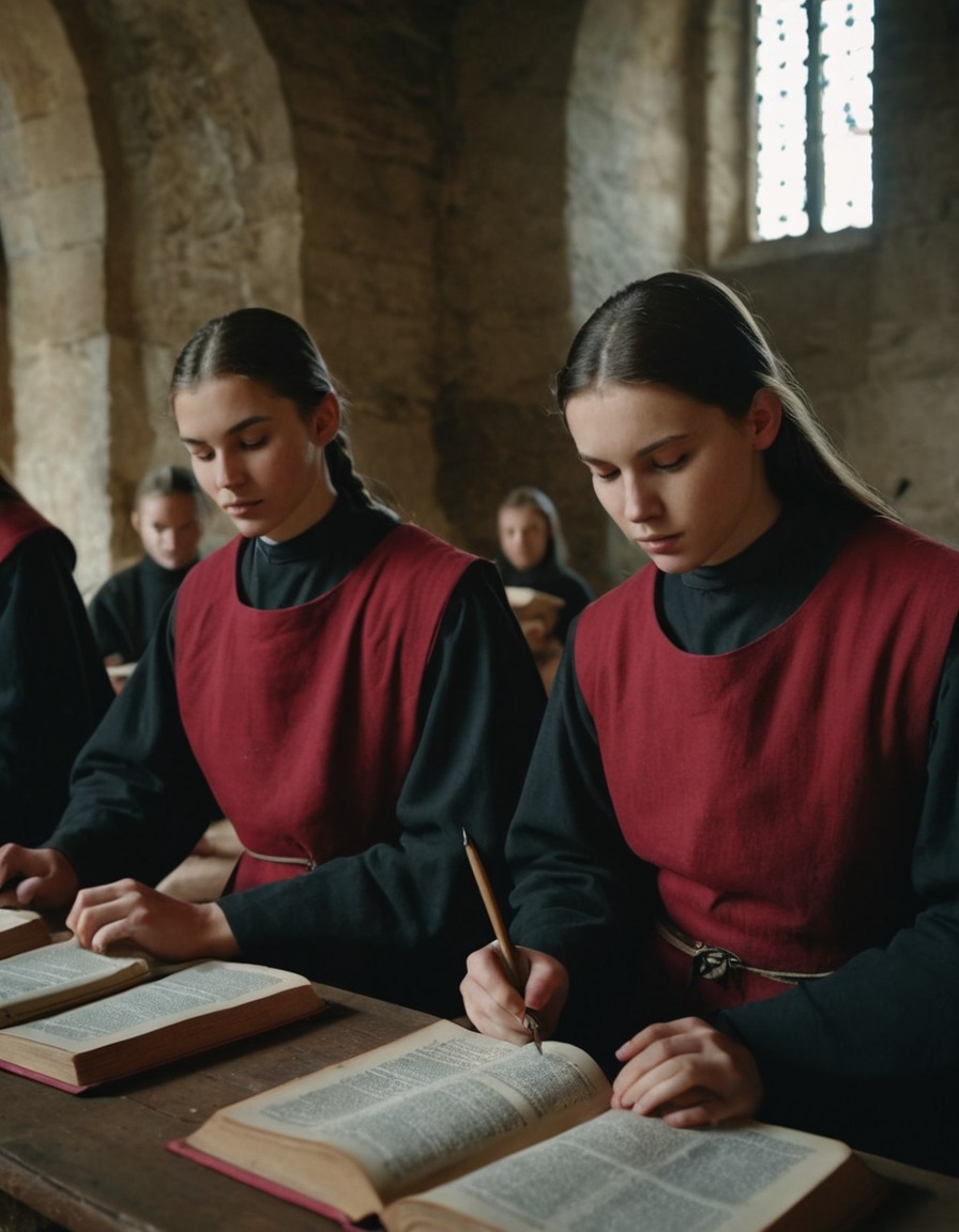 students, monastery school, scripture, education, medieval europe, 1100 ad, religious studies