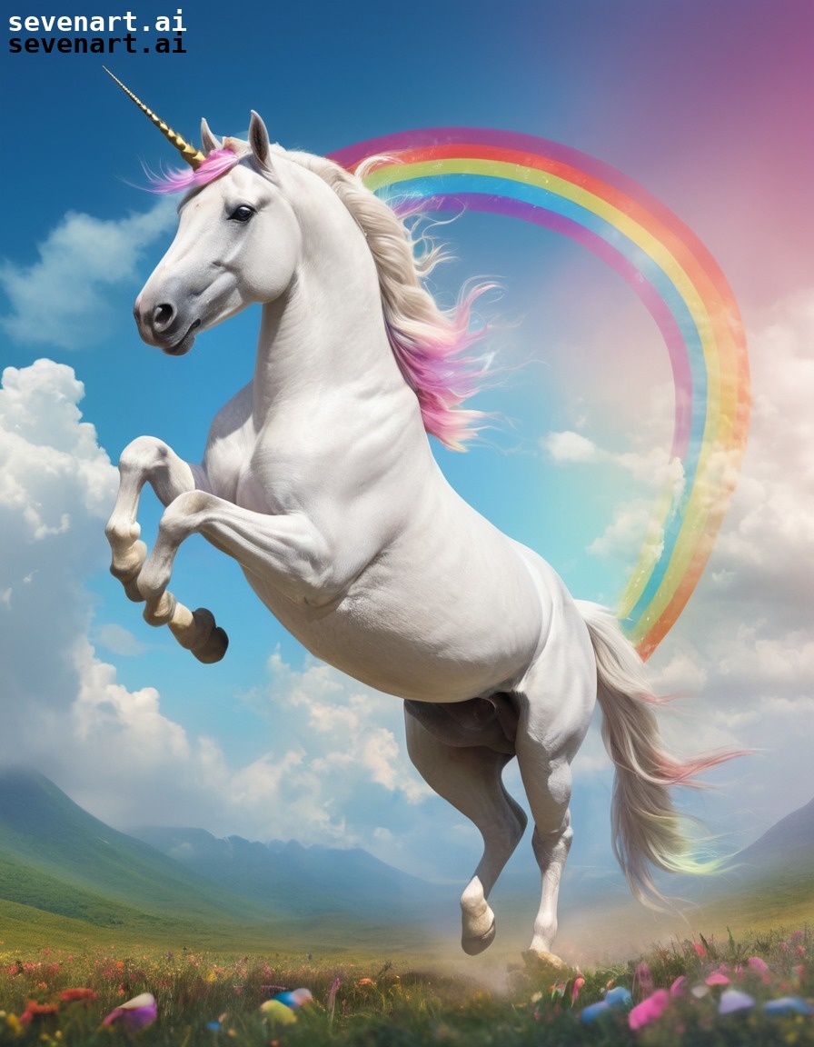 fantasy, unicorn, sky, rainbow, majestic