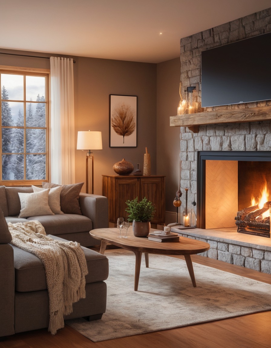 cozy, fireplace, living room, warmth, home, interior design, interior