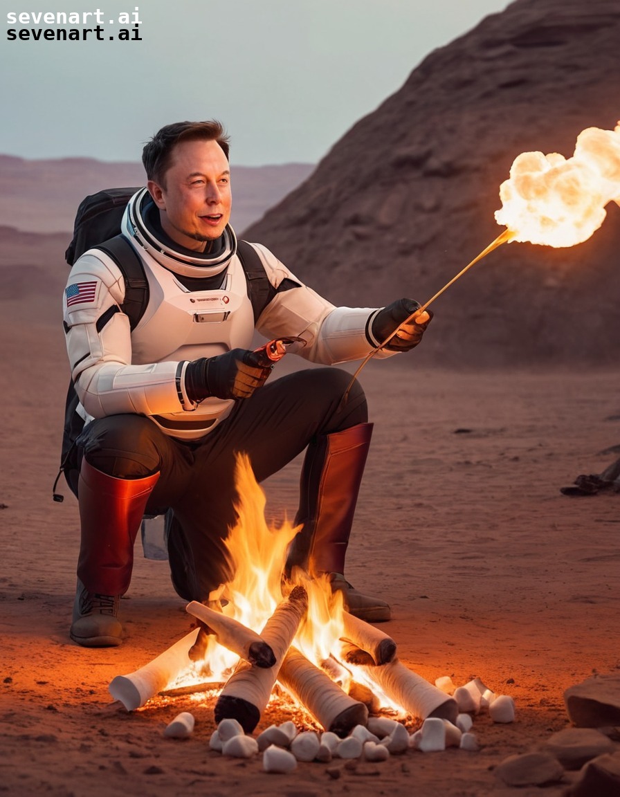 elon musk, flamethrower, campfire, mars, roasting marshmallows, elonmusk, musk