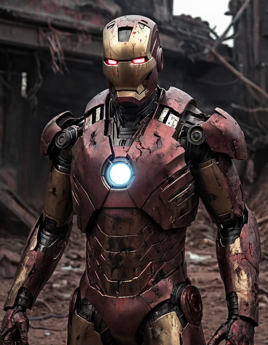 iron man, marvel, superhero, decay, post-apocalyptic, sci-fi, zombie