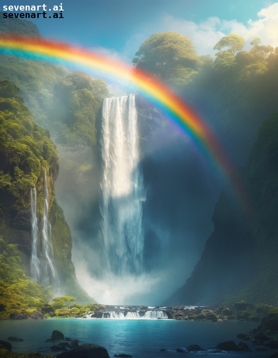 nature, waterfall, rainbow, paradise, serene