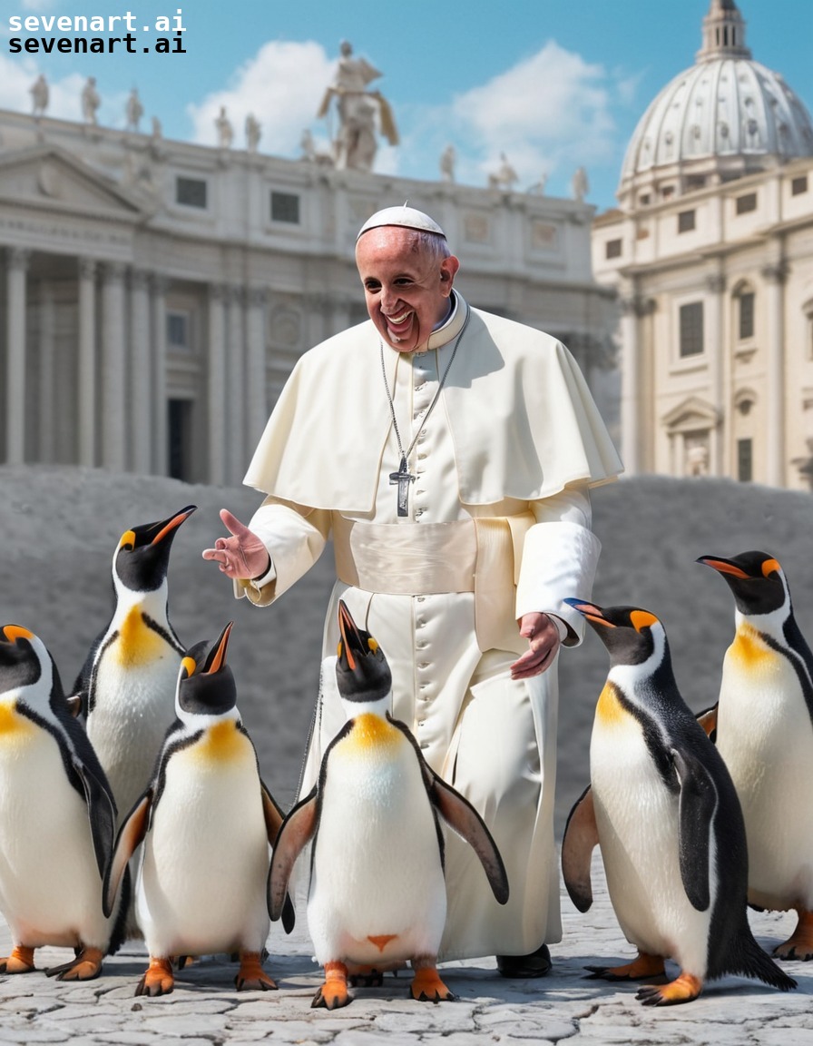 penguins, pope francis, humor, animals, interaction, vatican