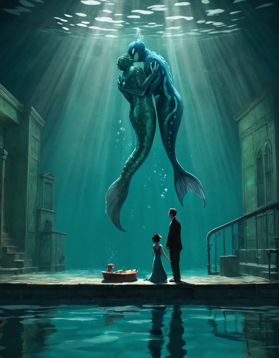 the shape of water, 2017, movie, painted scene, romance, fantasy, guillermo del toro