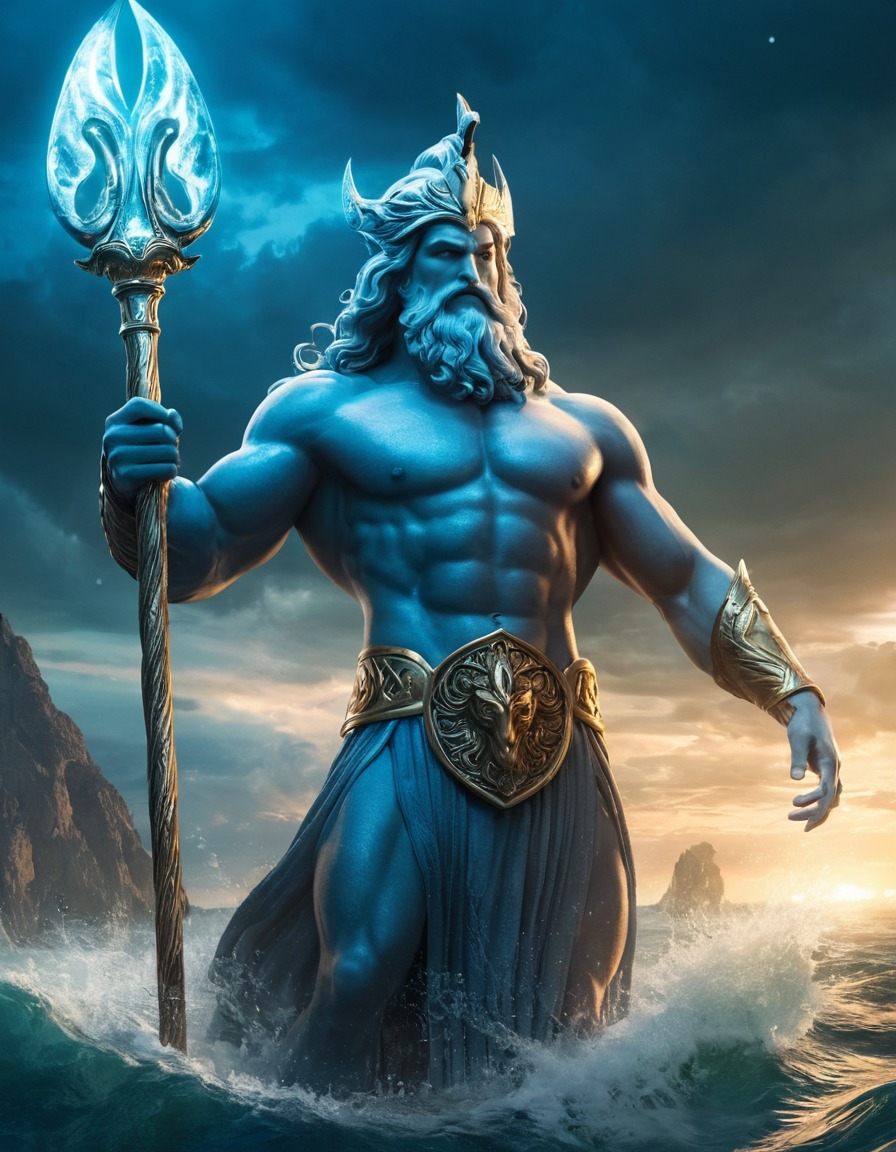 poseidon, greek mythology, deity, ocean, epic, mythical scene