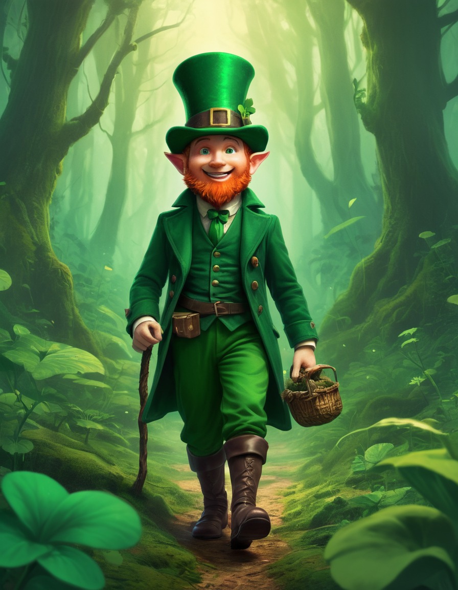 mischievous, leprechaun, explorer, lush forest, adventure