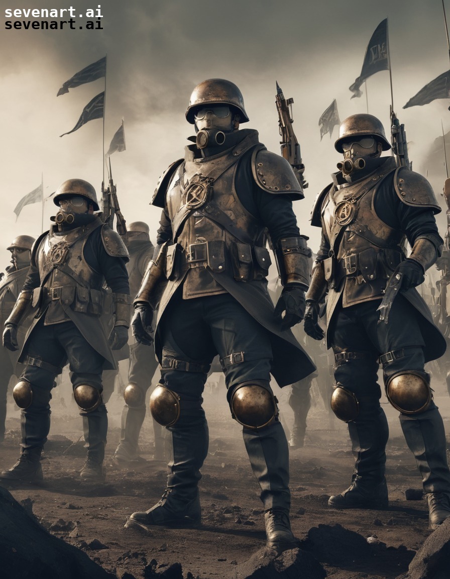 steampunk, soldiers, army, war, post-apocalyptic