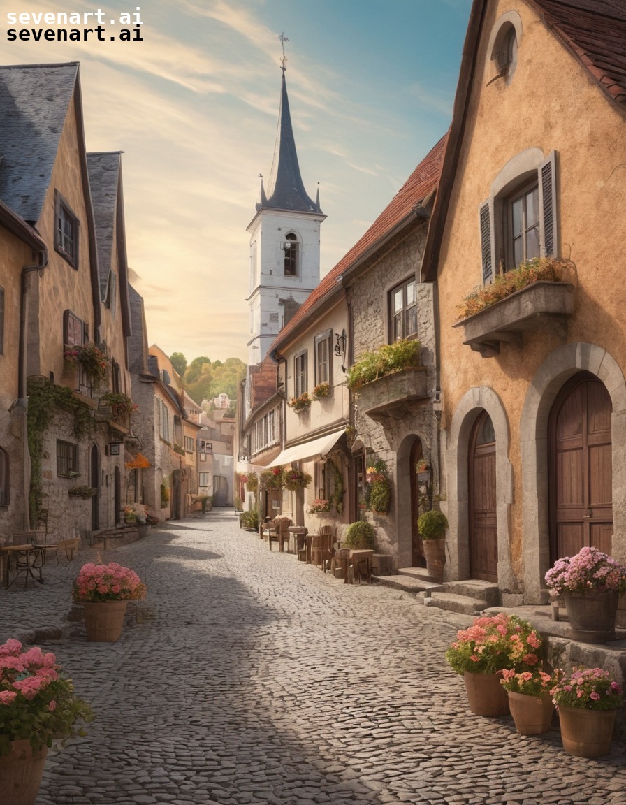 european village, cobblestone streets, charming buildings, scenic, picturesque