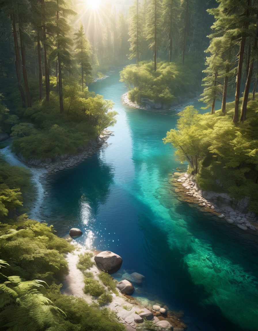 nature, forest, river, sunlight, outdoor, landscape, tranquility