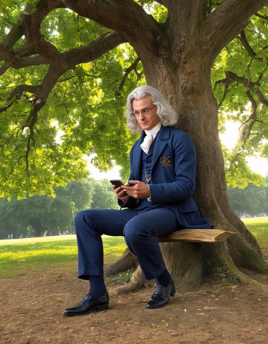 isaac newton, smartphone, tree, technology