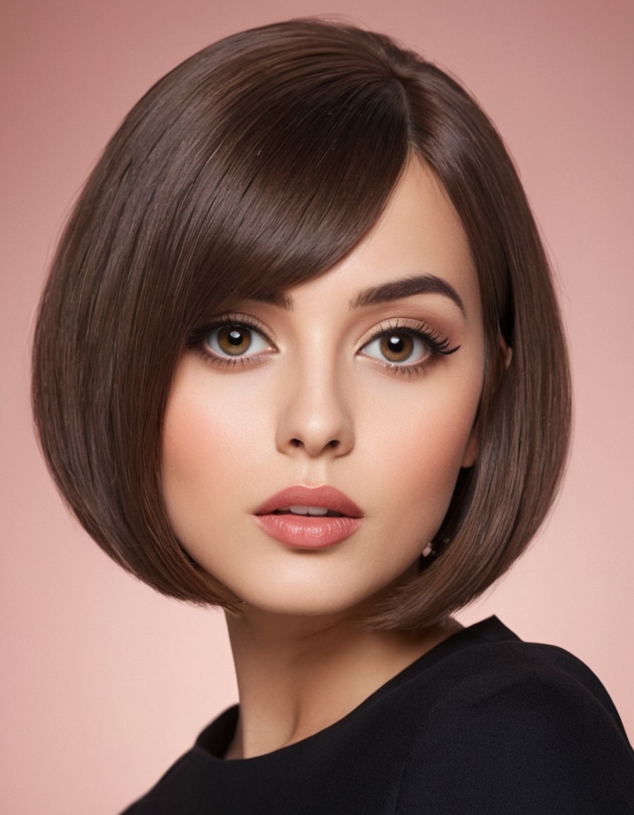 beauty, lady, bob haircut, eyes, nose, lips