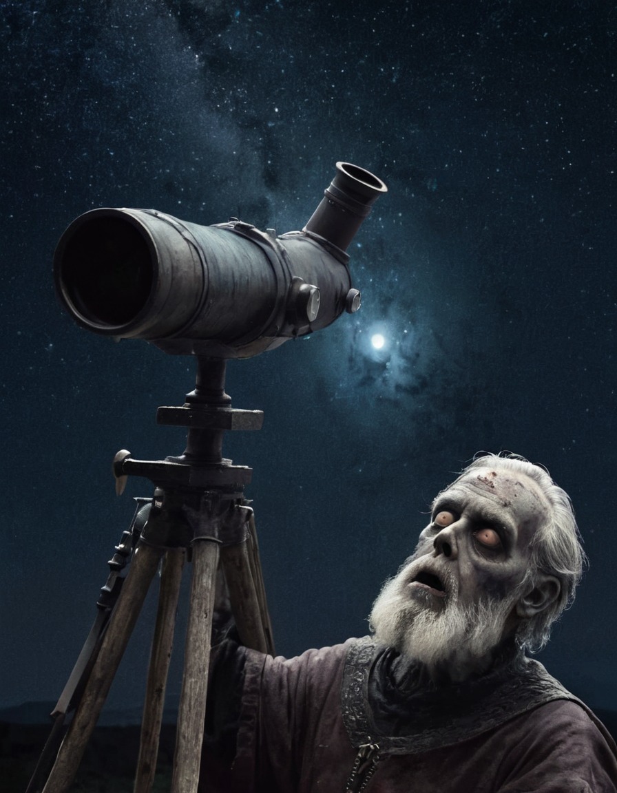 galileo galilei, zombie, stars, telescope, astronomy