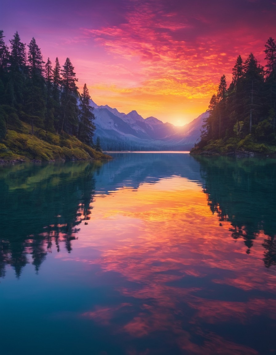 nature, sunrise, lake, reflection, peaceful