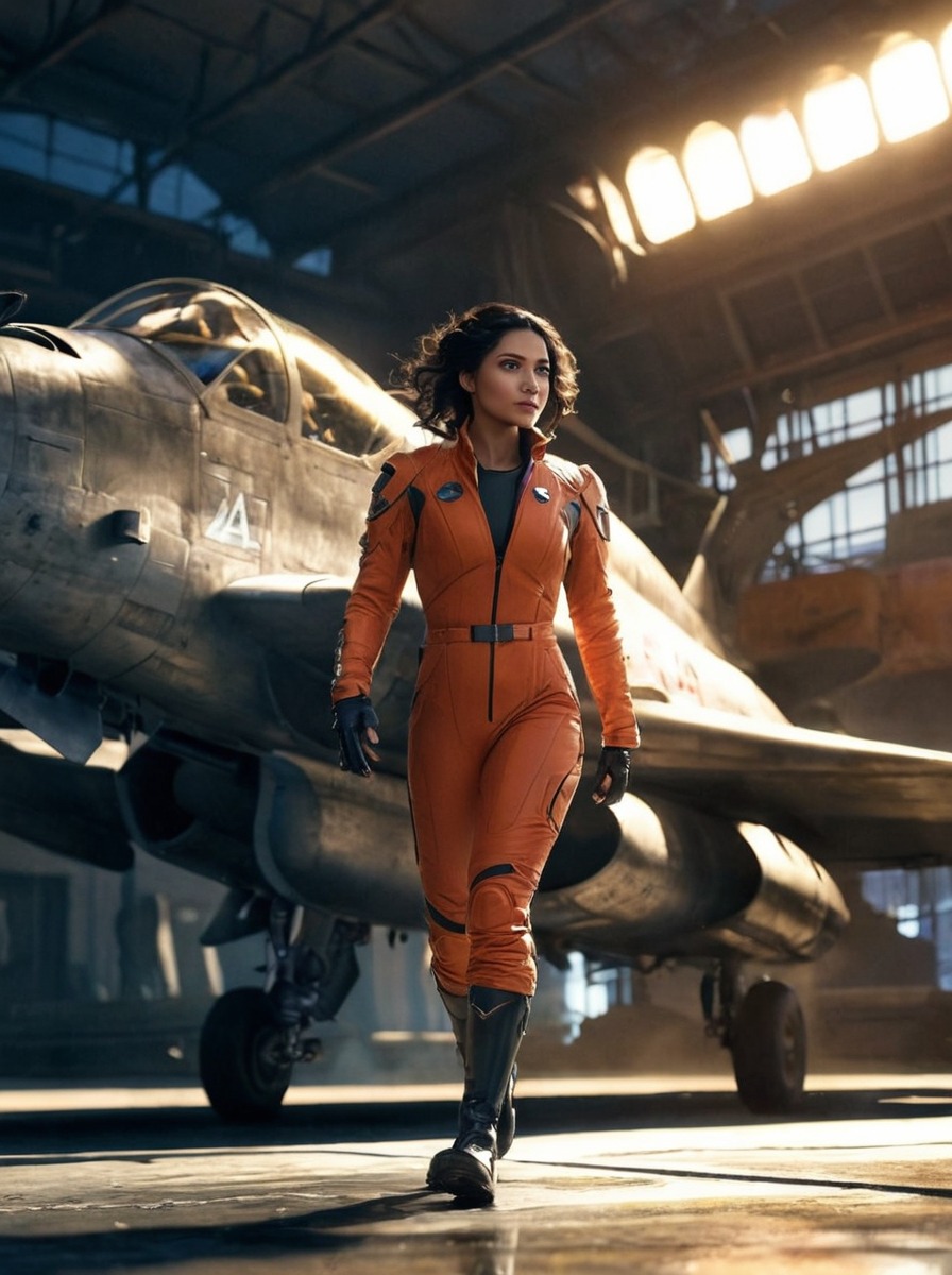 scifi, cosplay, photography, aviation, aviator, female, fighter, jet, military, pilot, walking, woman, women, art, away