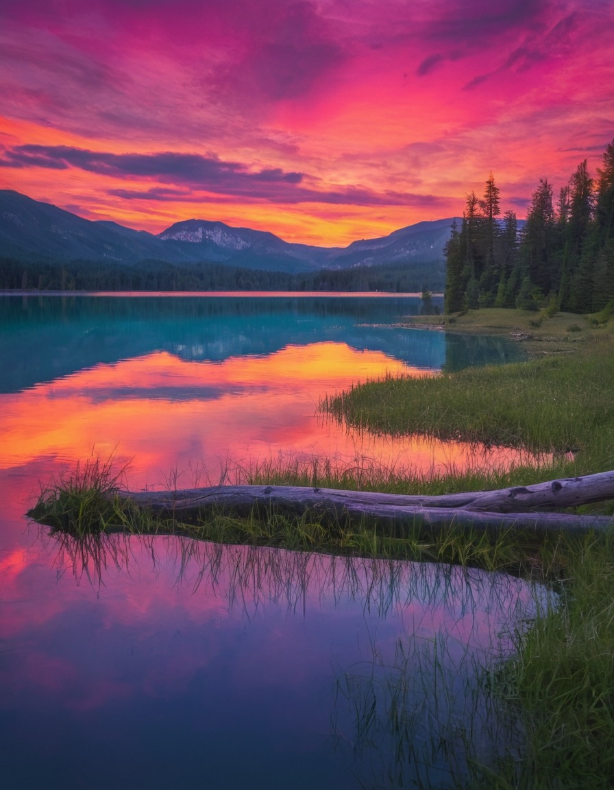 nature, sunset, lake, reflection, peaceful